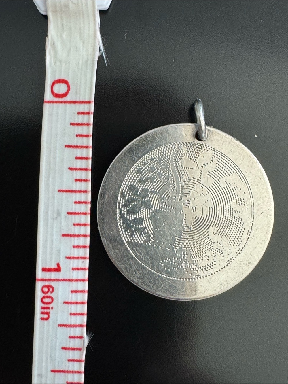 Vintage Sterling Silver Etched Disc Pendant - Botanical Guilloché Design - Picture 4 of 4